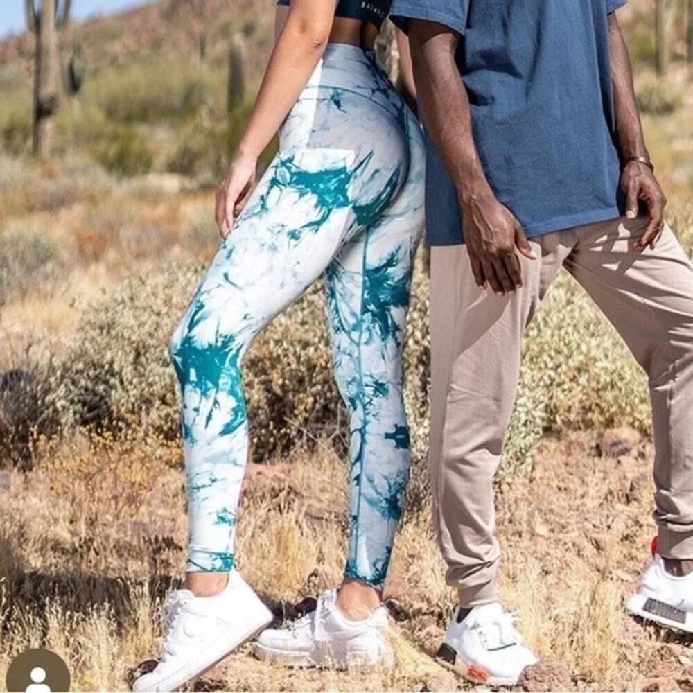 Balance Athletica Vitality Oasis Tie Dye Leggings Blue White Womens Small Teal